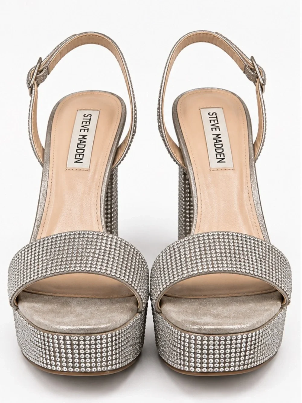 Steve Madden Silver Crystal-Embellished Platform Slingbacks